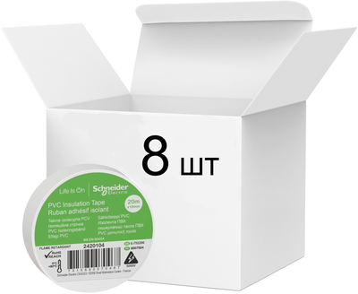 Изоляционная лента Schneider Electric ПВХ 19 мм x 20 м, 8 шт. Белая (2420104 8)