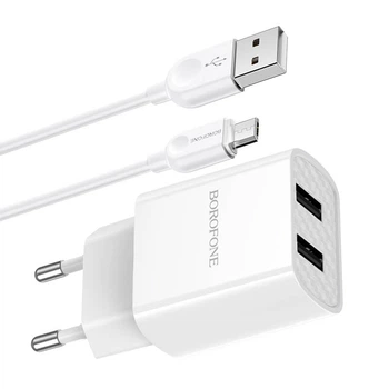 Адаптер сетевой BOROFONE Micro USB Cable Powerway dual port charger set BA53A |2USB, 2.1A| белый