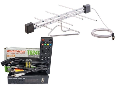 Комплект Т2 телевидения ( Тюнер DVB-T2 World Vision T624D4 IPTV+ Антена для Т2 Лого комнатная с кабелем)
