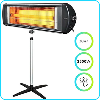 Инфракрасный обогреватель KUMTEL EcoRay EXО-25 IP55 влагозащищенный | 2500W Black UA + телескопическая ножка