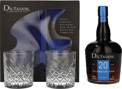 Ром Dictador 20 років витримки 0.7 л 40% з двома склянками (7707284029316_5902670846009)