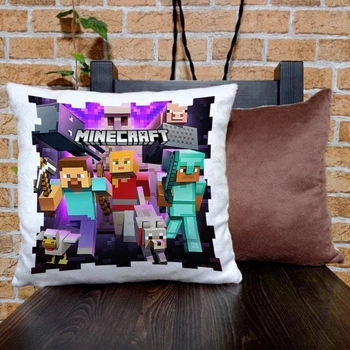 Подушка плюшевая квадратная 32х32см с принтом Minecraft 1