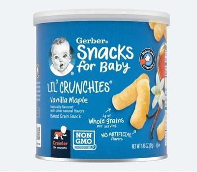 Gerber, кранчи для детей от 8 месяцев, ваниль и кленовый сироп, 42 г