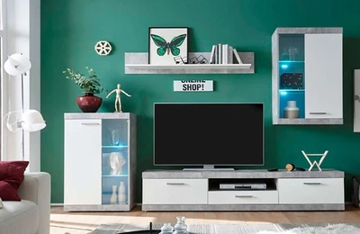 Гостиная Кетлин 2550х400х1900 (комплект) из ДСП цвет бетон/нимфея альба Gerbor Holding
