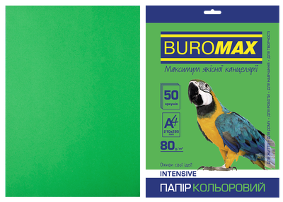 Бумага цветная Buromax А4 80г/м2 Intensive зеленый 50 листов (BM.2721350-04)