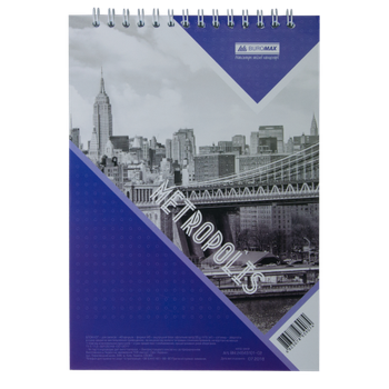 Блокнот на спіралі зверху А5 48арк BM.24545101-02 METROPOLIS клітинка, синій (10)