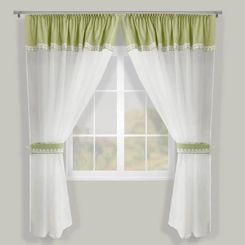 Короткие тюлевые шторы для кухни Adagio Windows Decor Ксения, Салатовая занавеска с боковыми подхватами 140х170см (2шторы)