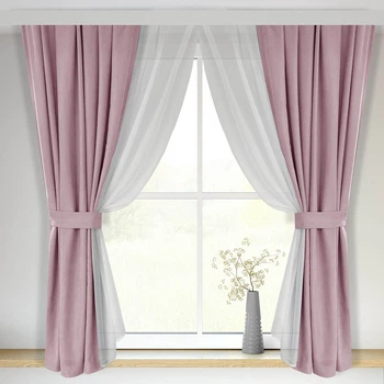 Подвійні вкорочені штори-занавіски для кухні Adagio Windows Decor Рожеві штори у розмірах 1,4х1,7м (4шт) під карниз 1,5-2м