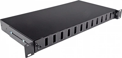 Оптическая панель CMS 12 портов SC-Duplex/LC-Quad, 1U, выдвижная, пустая, 4 ввода кабеля, Черная (UA-FOP12SCD-B)