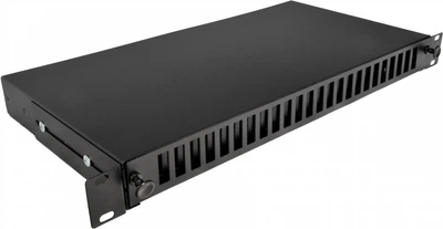 Оптическая панель CMS 24 порта SC-Duplex/LC-Quad, 1U, выдвижная, пустая, 12 вводов кабеля, Черная (UA-FOPE24SCD-B)