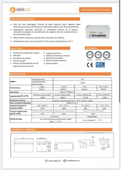 Гелевый аккумулятор Eleksol 250AH 12v Испания