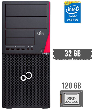 Компьютер Fujitsu Esprimo P720 E90+ Tower / Intel Core i5-4590 (4 ядра по 3.3 - 3.7 GHz) / 32 GB DDR3 / 120 GB SSD / Intel HD Graphics 4600 / DisplayPort б/у