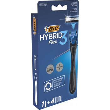 Станок для гоління чоловічий BIC Flex 3 Hibrid з 4 змінними картриджами