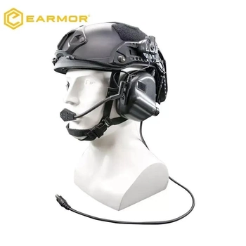 Навушники активні EARMOR тактичні з кріпленням на каску та мікрофоном M32H 22dB чорні