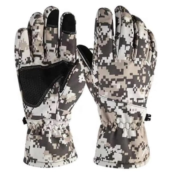 Перчатки тактические водоотталкивающие зимние камуфляжные перчатки утепленные флисом Combat Camo пиксель XL