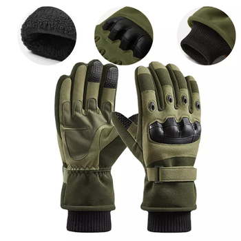 Тактичні зимові повнопалі рукавички із флісом Eagle Tactical ET-03 Green Розмір L