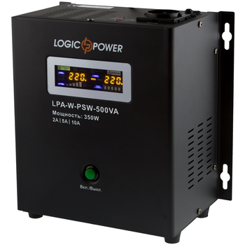 ИБП LogicPower LPA-W-PSW-500VA (350Вт)2A/5A/10A, Lin.int., AVR, 1 x евро, LCD, металл, с правильной синусоидой 12V, настенный
