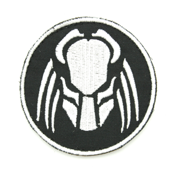 Шеврон Хижак (Predator) круглий 8 см чорний з білою вишивкою, нашивка напівофіційний символ поліції нагрудний/нарукавний патч