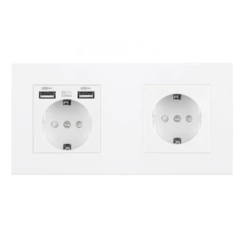 Розетка Coswall двойная с двумя USB портами для зарядки белая пластик