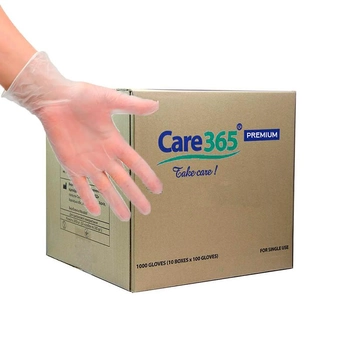 Перчатки виниловые прозрачные Care 365 Premium (10 упаковок/коробка) размер M