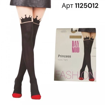 Колготы безразмерные 40 Den для девочки подростка Day Mod Princess р 2 М 155-175 см 13-14 лет Черные-Беж 1125012