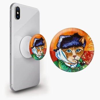 Попсокет (Popsockets) держатель для смартфона Кот Винсент Ван Гог (Vincent van Gogh Cat) (8754-2958-WT) Белый