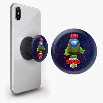 Попсокет (Popsockets) держатель для смартфона Спайк Браул Старс с Амонг Ас (Spike Brawl Stars with mask Among As) (8754-2599-BK) Черный