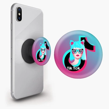 Попсокет (Popsockets) держатель для смартфона Тик Ток (Tik Tok Girl cat) (8754-1648-BK) Черный