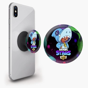 Попсокет (Popsockets) держатель для смартфона Леон Акула Браул Старс (Leon Shark Brawl Stars) (8754-1016-BK) Черный