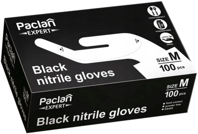 Нітрилові рукавиці Paclan Expert M 100 шт Чорні (5900942137893)
