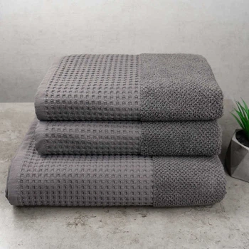 Комплект махровых полотенец Вафельный Бордюр 3шт GM Textile 50х90см, 50х90см, 70х140см 450г/м2 (Серый)