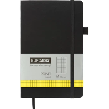 Книга записная Buromax Primo 125x195 мм 96 листов в клетку обложка из искусственной кожи Черная (BM.291161-01)