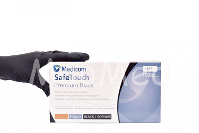 Нітрилові рукавиці Medicom SafeTouch® Premium без пудри текстуровані розмір XS 100 шт. Чорні (5.0 г)