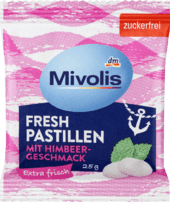 Освіжаючі драже без цукру зі смаком малини Pastillen Himbeere, zuckerfrei Mivolis 25 г