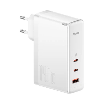Сетевое зарядное устройство BASEUS GaN5 Pro |1USB/2Type-C, PD/QC, 140W/5A| с кабелем Typc-C 1м. White
