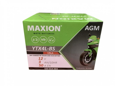 Мото аккумулятор MAXION AGM YTX4L-BS 12V, 3Ah, (-/+), 113х70х85 мм