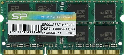 Оперативная память Silicon Power SODIMM DDR3-1600 8192MB PC3-12800 (SP008GBSTU160N02)