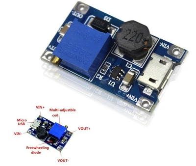 Повышающий преобразователь MT3608 2А MicroUSB DC - DC (in 2-24V)(out 5-28) стабилизатор