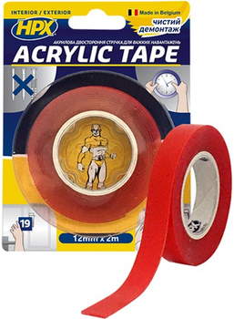 Двусторонняя акриловая клейкая лента HPX Acrylic Tape 12 мм x 2 м Прозрачная (TT1202)