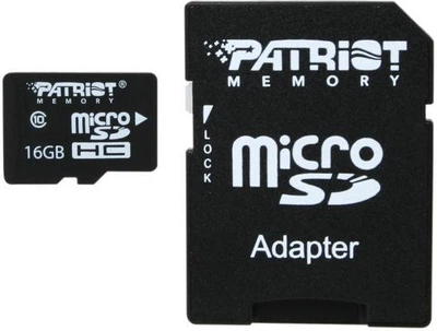 Карта памяти 16 ГБ | Patriot LX Series 16Gb | Тип microSDHC | Class 10 UHS-I R-80MB/s +SD-адаптер (PSF16GMCSDHC10) KT-FF