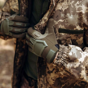 Тактичні сенсорні рукавички з накладками хакі 3223h XL