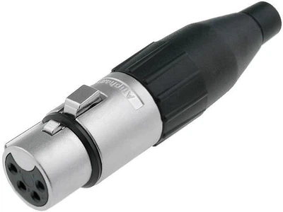 XLR 4 гнездо литые контакты никель зажим крокодил базовая модель на кабель Ø 3.0-6.5 мм корпус металл Amphenol AC4F