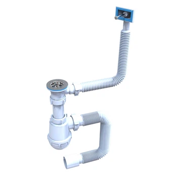 Сифон для мийки SantehPlast M-05.00 1 1/2" з переливом Лотос-мийка + гнучка труба 40х40/50 мм