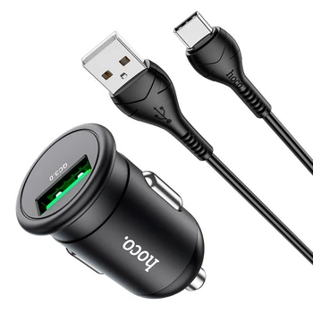 Автомобильное зарядное устройство в прикуриватель Hoco Z43 |1USB, 3A, QC, 18W| Type-C кабель Black