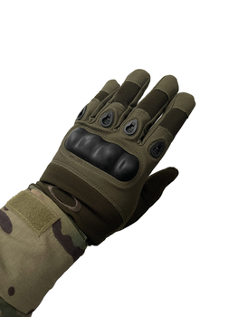 Тактичні рукавиці з пальцями та накладками Олива M