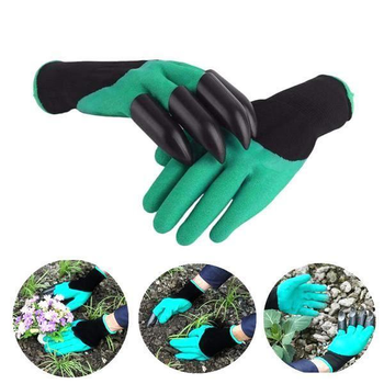 Перчатки садовые Garden Glove 231 с пластиковыми когтями Зеленые