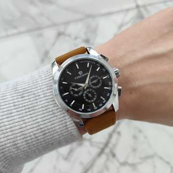Механические мужские часы Forsining 6917 Black/Brown Strap