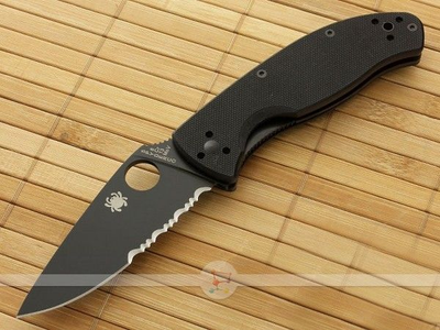 Ніж складний Spyderco Tenacious Black Blade, напівсерейтор (C122GBBKPS)