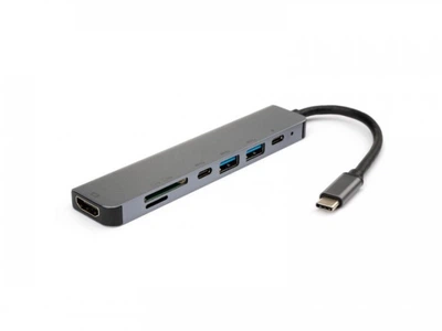 Концентратор USB-хаб Vinga Type-C to 4K HDMI+2*USB3.0+SD+TF+PD+USB-C 3.1 Gen1 aluminium (VCPHTC7AL)