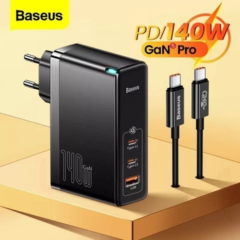 Блок живлення Baseus 140W GaN5 Pro + кабель Type-C 240W black
